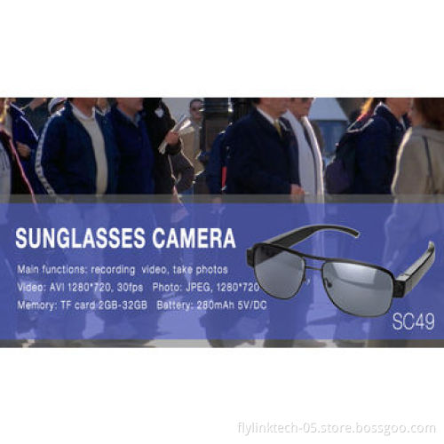 Hidden Camera Sunglasses, HD 1,280 x 720 Pixels Resolution, Supports 16GB Memory
